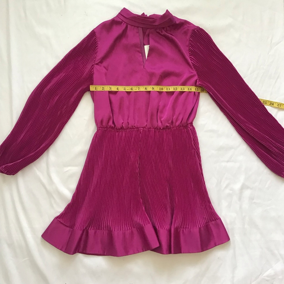 Milly Women Elegant Chic Fuchsia Pleated Long Sleeve Mini Dress Size 10 - Picture 11 of 15